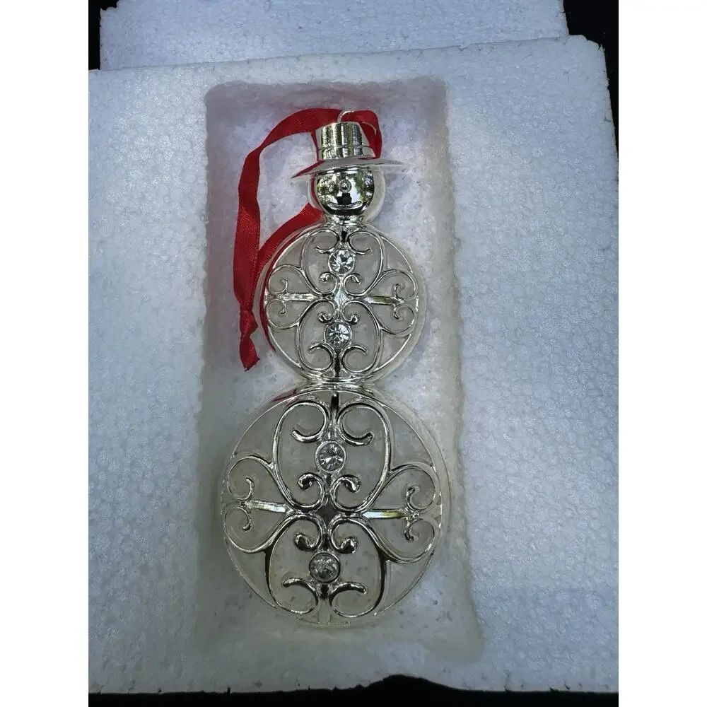 Lenox Sparkle And Scroll SILVERPLATED JEWELED Snowman Ornament MIB -S1T